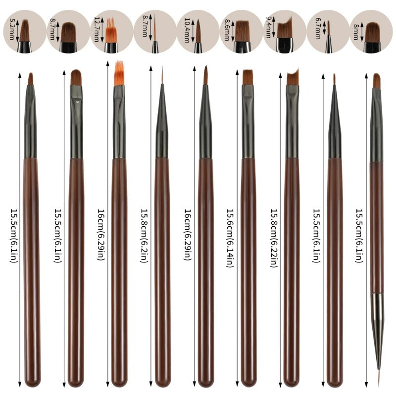 9 PC UV Gel Nail Art Brush Set for Painting Nails Tip Display Painting Tool