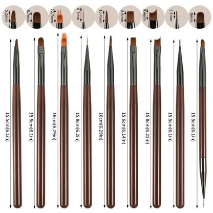 9 PC UV Gel Nail Art Brush Set for Painting Nails Tip Display Painting Tool