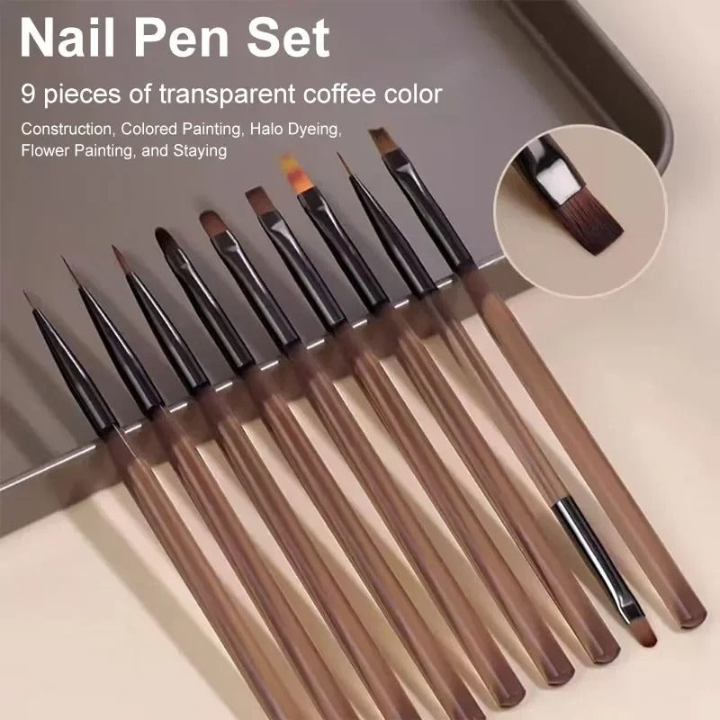 9 PC UV Gel Nail Art Brush Set for Painting Nails Tip Display Painting Tool