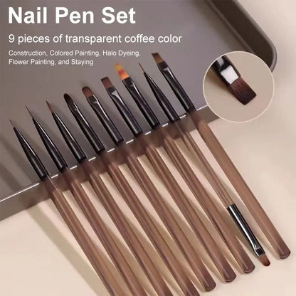 9 PC UV Gel Nail Art Brush Set for Painting Nails Tip Display Painting Tool