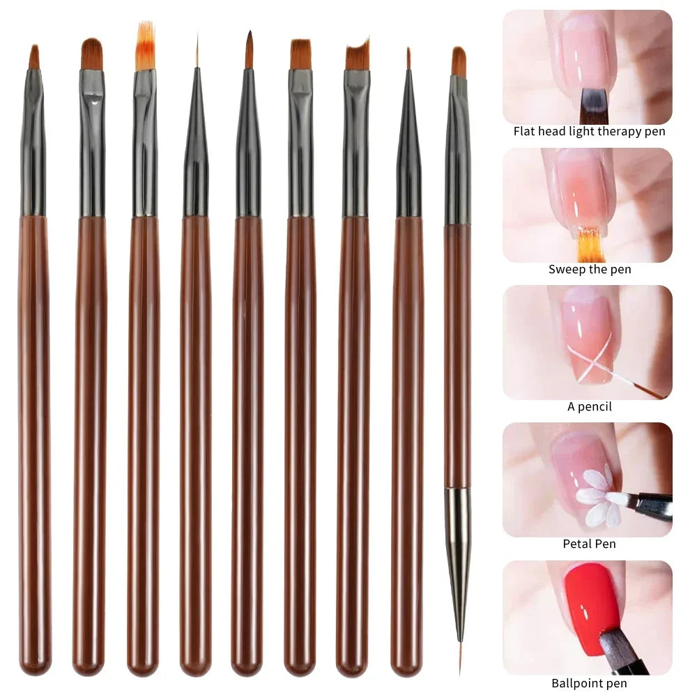 9 PC UV Gel Nail Art Brush Set for Painting Nails Tip Display Painting Tool