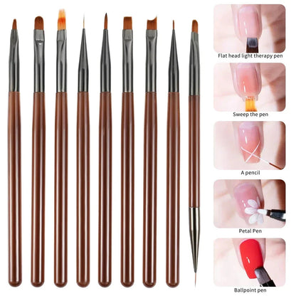 9 PC UV Gel Nail Art Brush Set for Painting Nails Tip Display Painting Tool