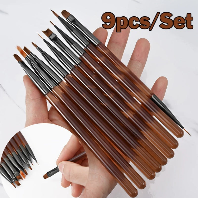 9 PC UV Gel Nail Art Brush Set for Painting Nails Tip Display Painting Tool