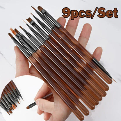 9 PC UV Gel Nail Art Brush Set for Painting Nails Tip Display Painting Tool