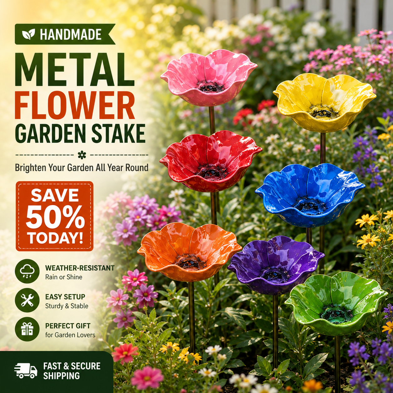 Romessia™ - Colorful Metal Flower Stake for Birds, Bees & Butterflies