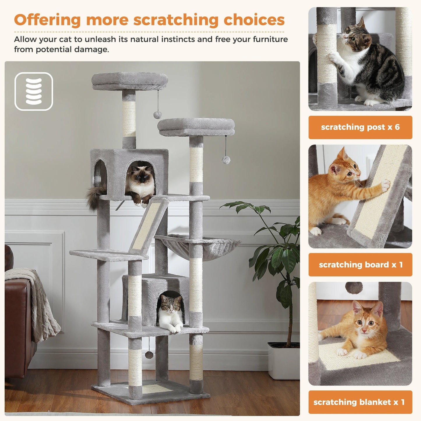 Large Cat Tree Multi-Level Plush Cat Condo with Scratching Posts Scratching Boards Perches Caves