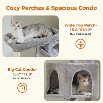 Large Cat Tree Multi-Level Plush Cat Condo with Scratching Posts Scratching Boards Perches Caves