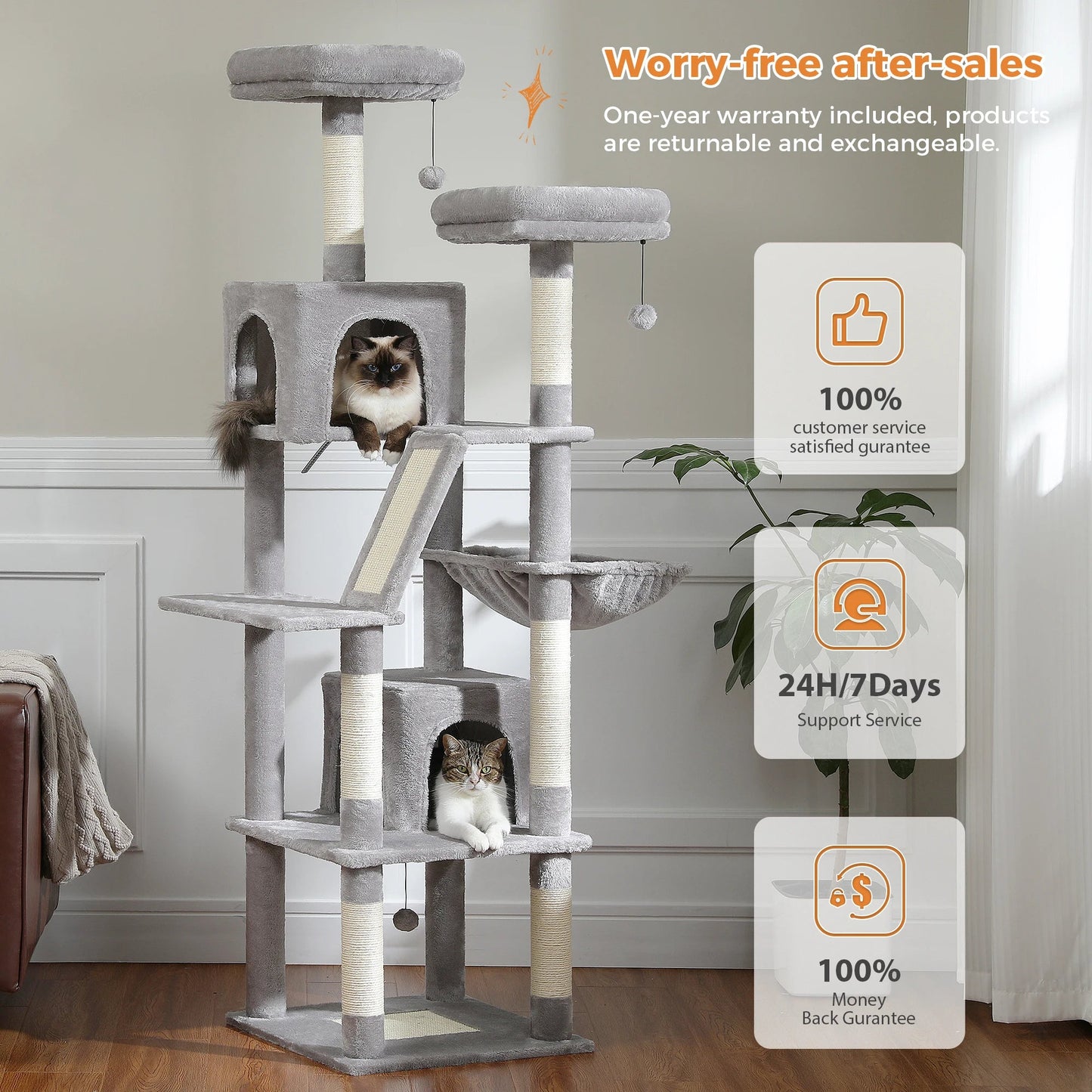 Large Cat Tree Multi-Level Plush Cat Condo with Scratching Posts Scratching Boards Perches Caves
