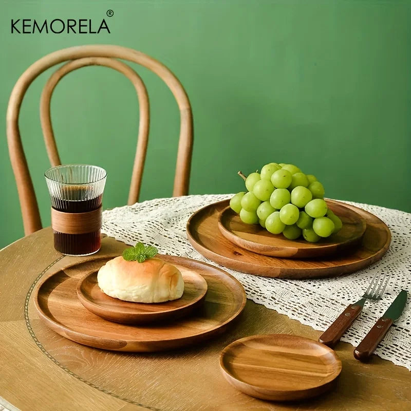 Handmade Acacia Wood Round Plate - Sushi, Dessert & Bread Dish