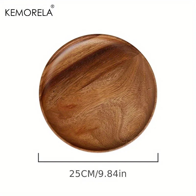 Handmade Acacia Wood Round Plate - Sushi, Dessert & Bread Dish