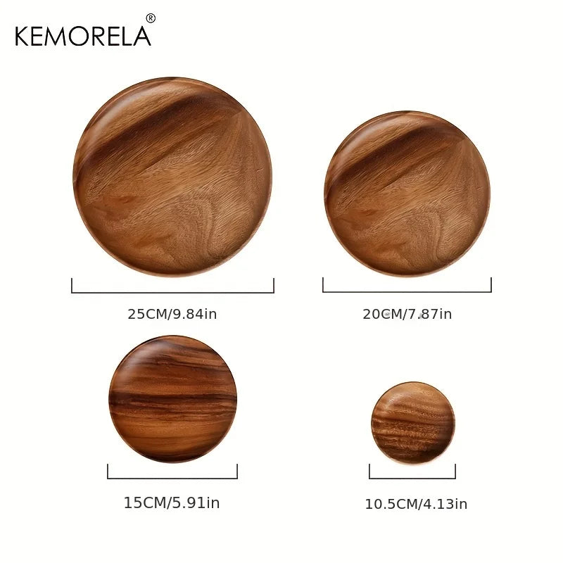 Handmade Acacia Wood Round Plate - Sushi, Dessert & Bread Dish