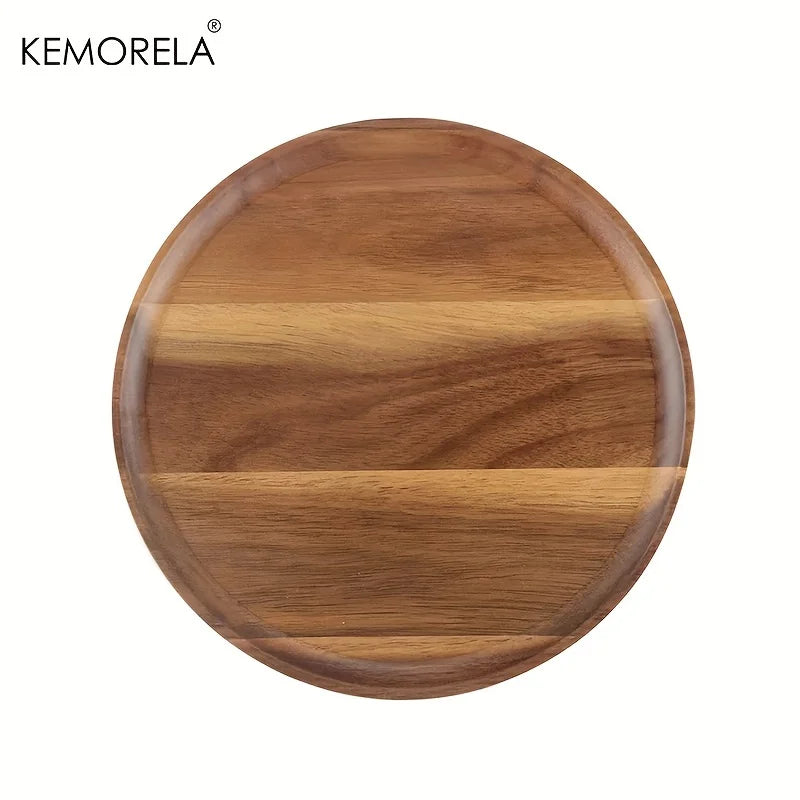Handmade Acacia Wood Round Plate - Sushi, Dessert & Bread Dish