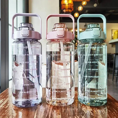 Portable Large Capacity Plastic Straw Time Marker Outdoor Water Bottle
